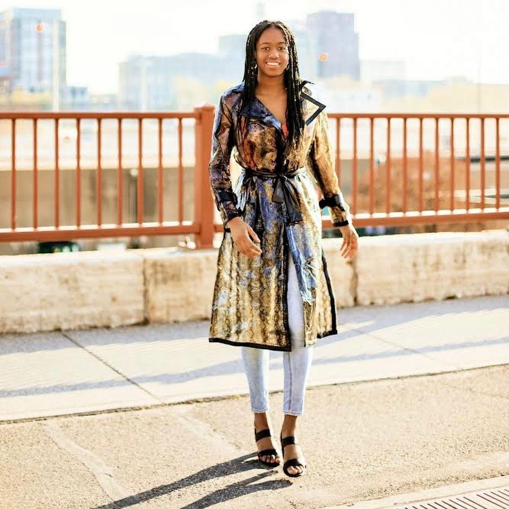 Clear python prints midi coat